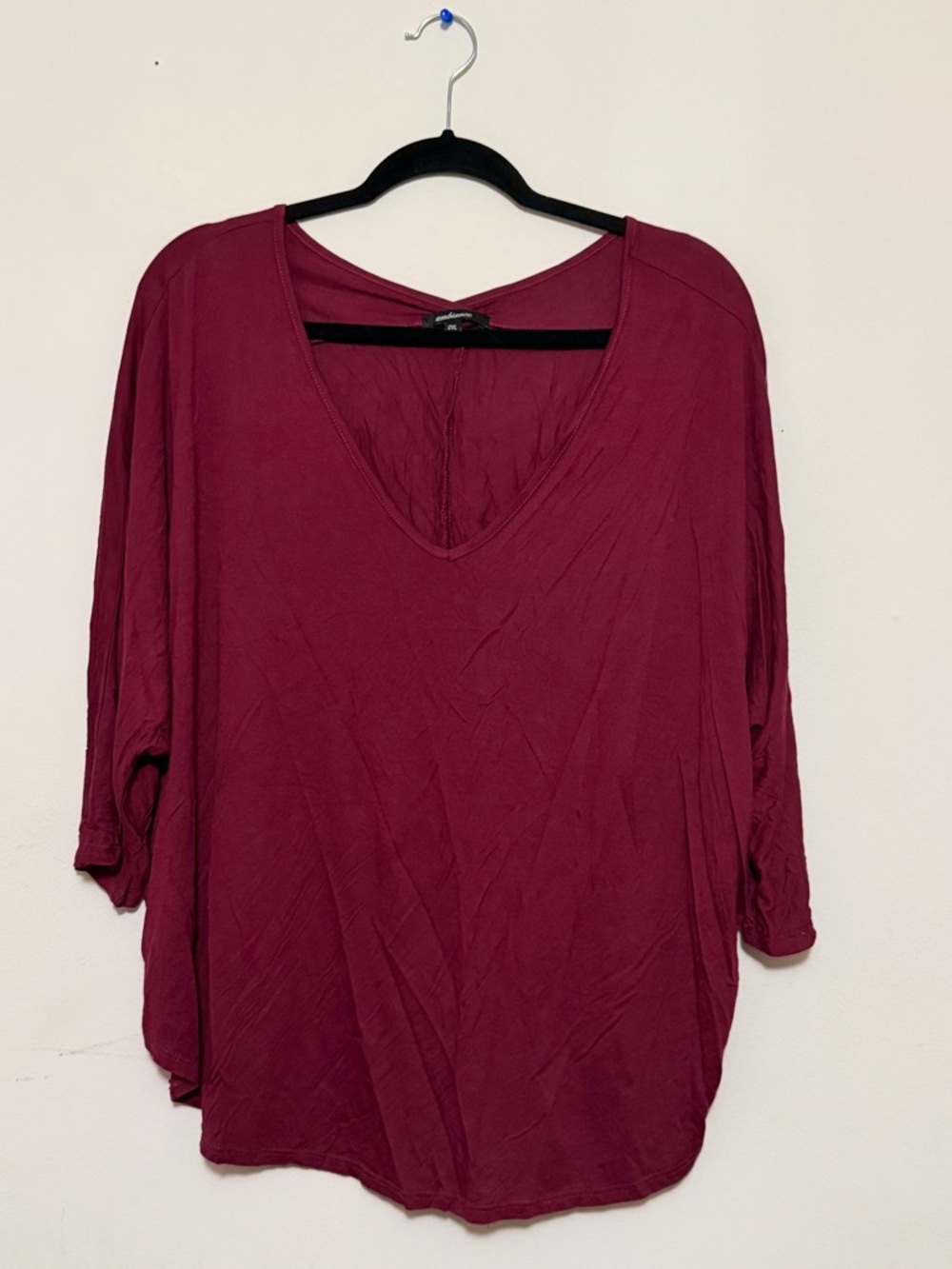 Rainbow Women's Deep Wine V-Neck Long Sleeve Top